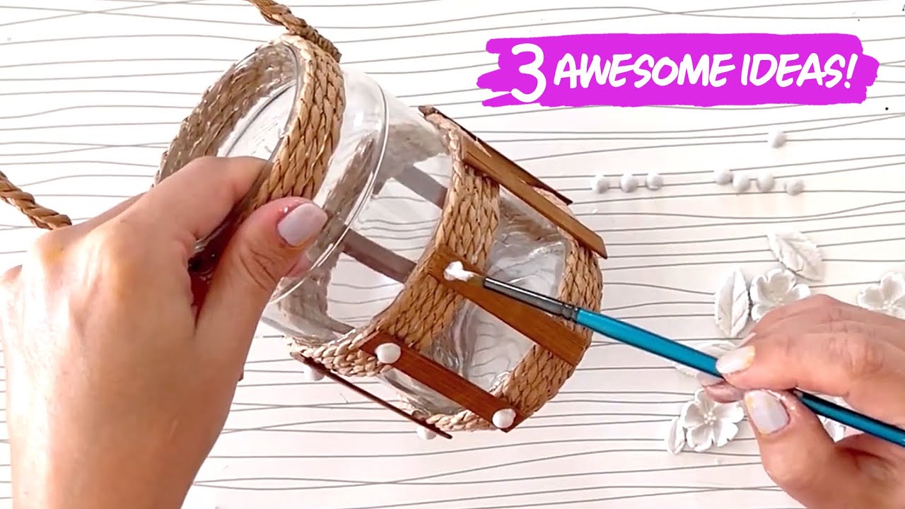 DIY 🌸 3 потрясающих идеи для переработки стеклянных банок | Декор для дома своими руками