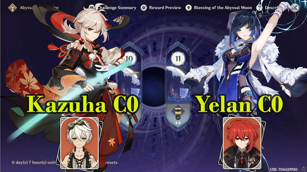 Kazuha C0 & Bennett C5 - Diluc C0 & Yelan C0 Spiral Abyss 2.7 Floor 12 Genshin Impact