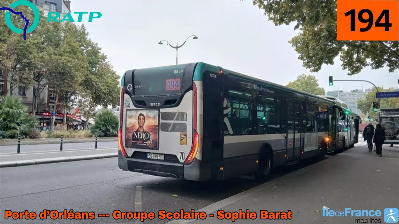 Bus 194 RATP - Urbanway 12 N°8857 Porte d’Orléans --- Groupe Scolaire Sophie Barat 