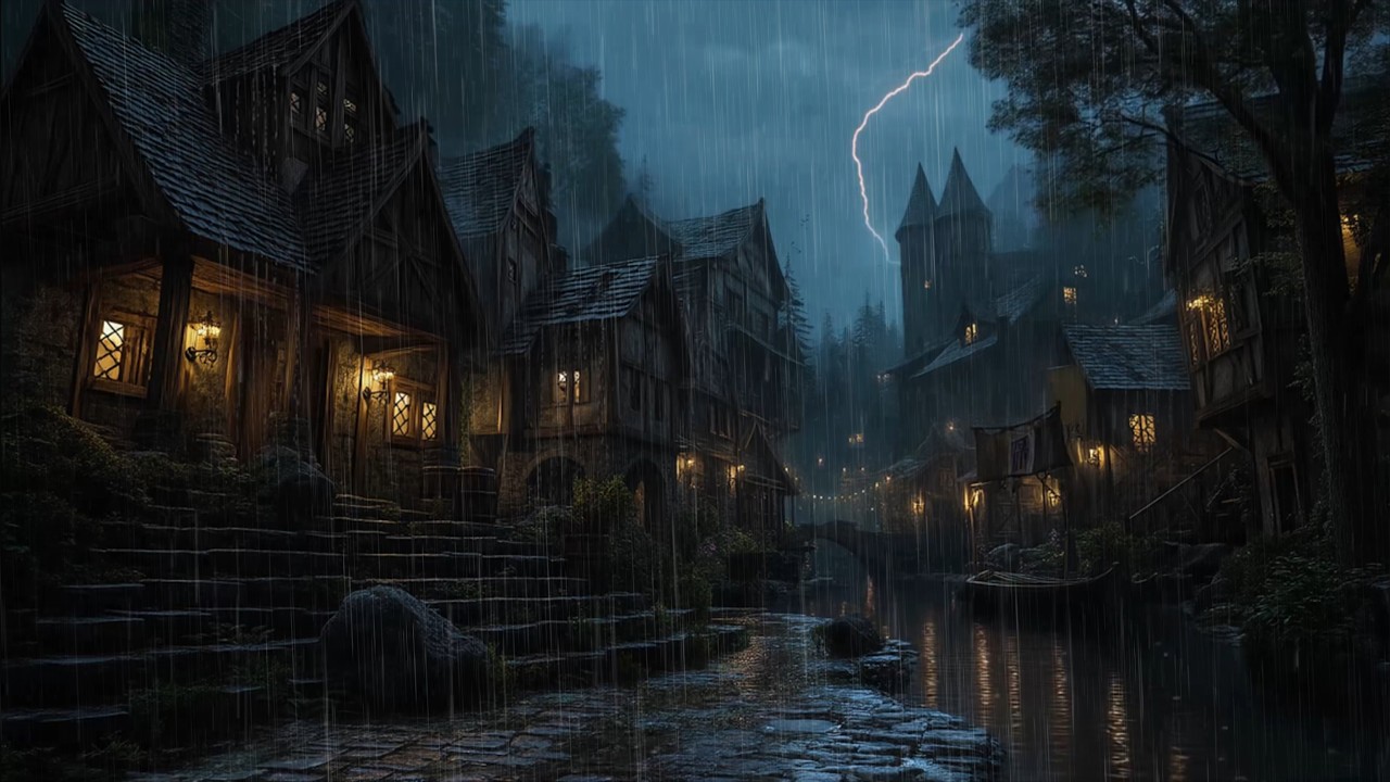 🏰 Achieve Tranquility with Rain In Medieval Riverside Village 🏰 Soothe Your Soul with Rain Thunder