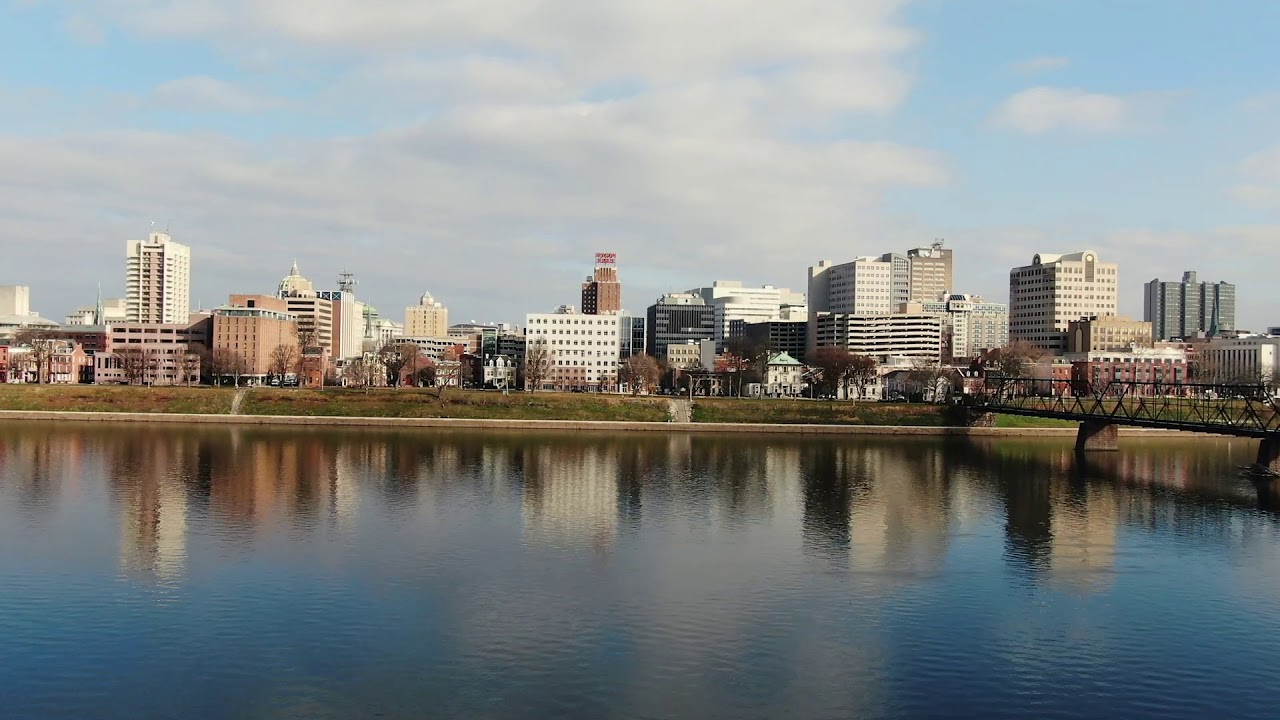 Aerial drone view of Harrisburg: Central Pa. from above