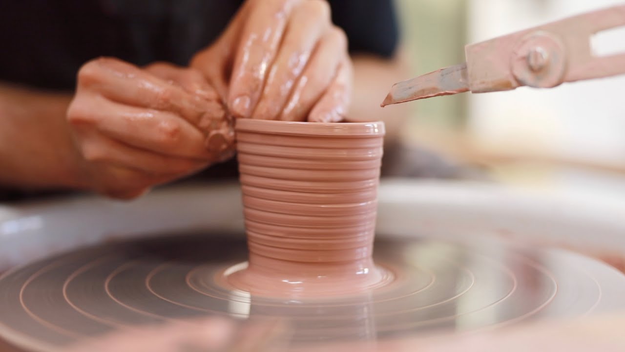 Throwing, Trimming and Attaching Handles onto Stoneware Coffee Cups — Narrated Version
