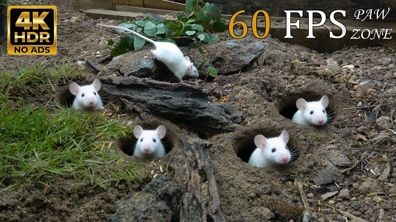 [NO ADS] CAT TV 😺 Subterranean City: White Mouse Tunnel Architects & Burrow Life 🐭🏘️ 4K