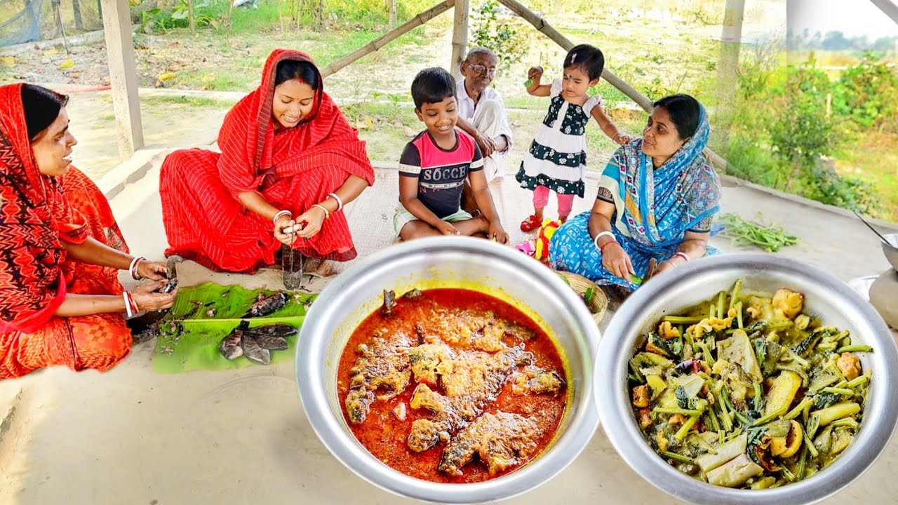 গ্রাম্য পদ্ধতিতে লাউশাকের তেতো আর তেলাপিয়া মাছের ঝালদা রান্না আর দুপুরে ভাত খাওয়া 