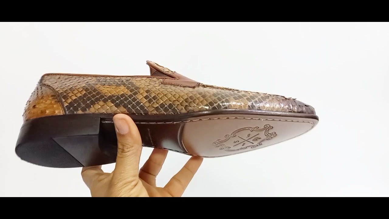 Brown Santos Miguel Snake Leather Loafers