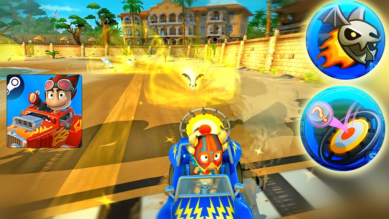 Trampoline Vs Death Bat Power Up | Beach Buggy Racing 2 PC | 10 LAP in Tropic De Coco Race Track