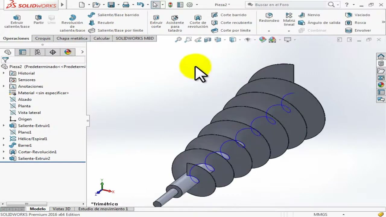 Tutorial Solidworks Como hacer tornillo sin fin Cónico