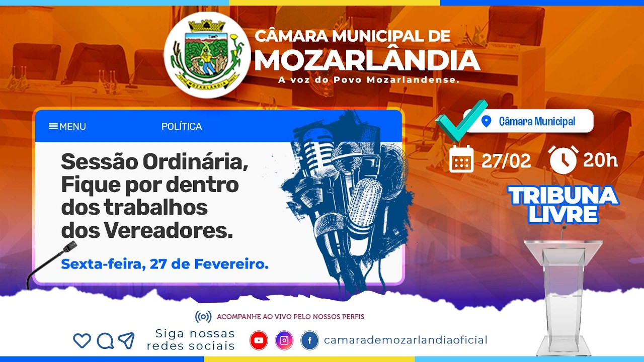 🔴 AO VIVO | Sessão Ordinária da Câmara Municipal de Mozarlândia.