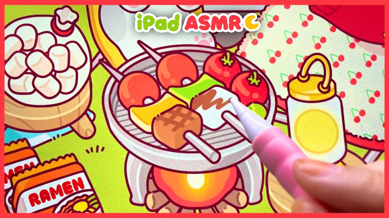 ASMR 맛있는 거 옆에 맛있는 거 🍖 돼지파티 캠핑 그리기 ✏️ 사각사각 톡톡 아이패드 드로잉 🤍 백색소음