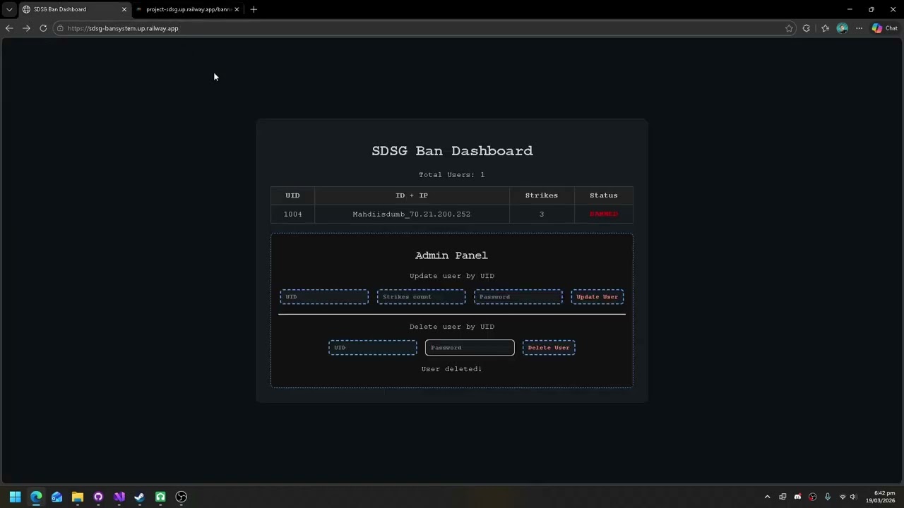 SDSG Ban system