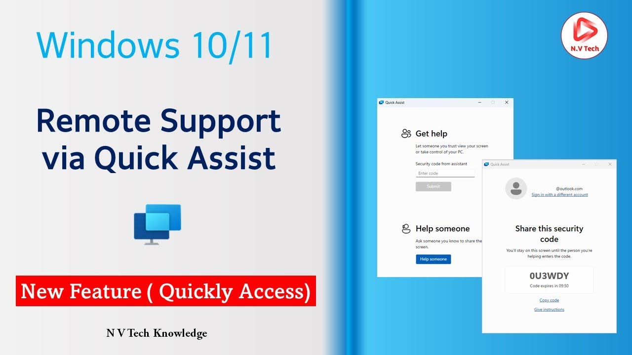 Quick Assist Remote Support I Windows 10 /11I  NV Tech Knowledge