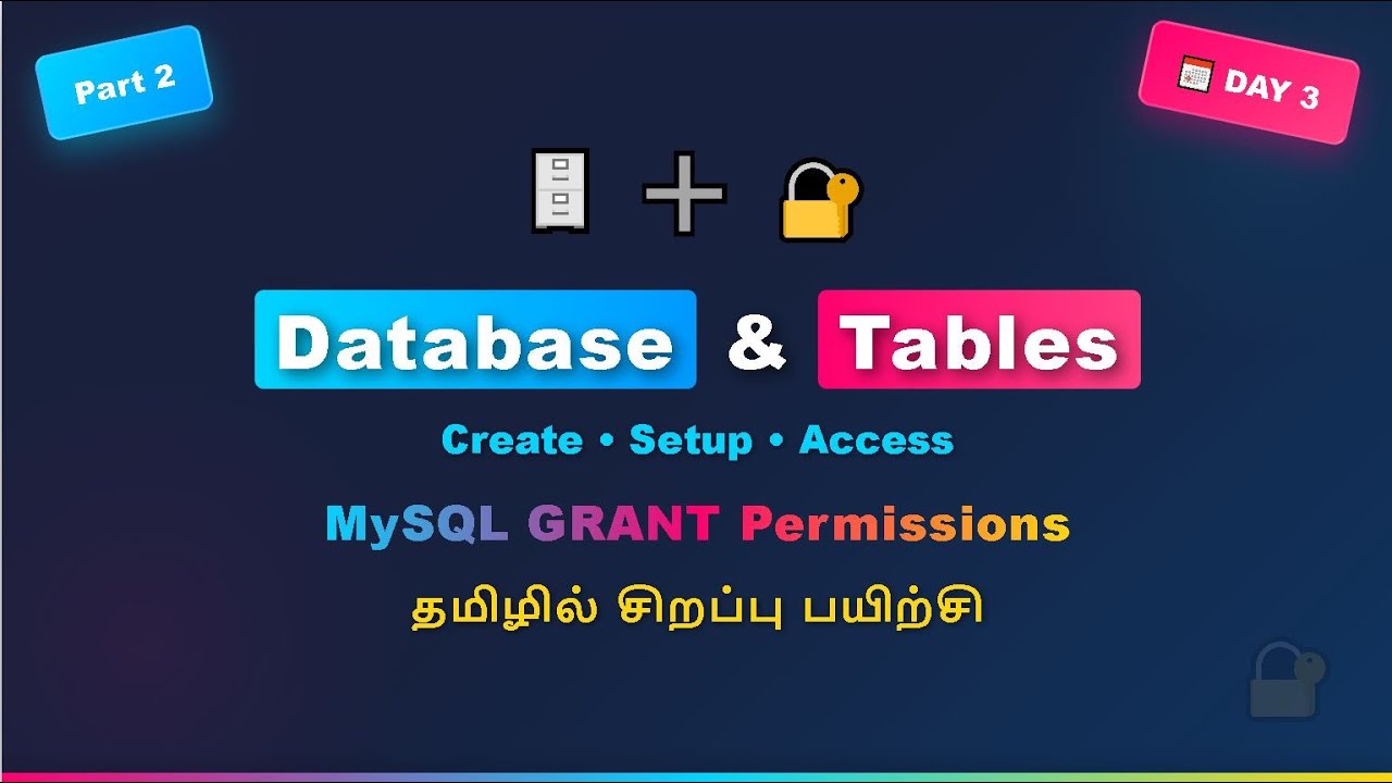 Day 3 | Part 2 | MySQL Installation | Create Database, Tables, Users & GRANT Access| Tamil