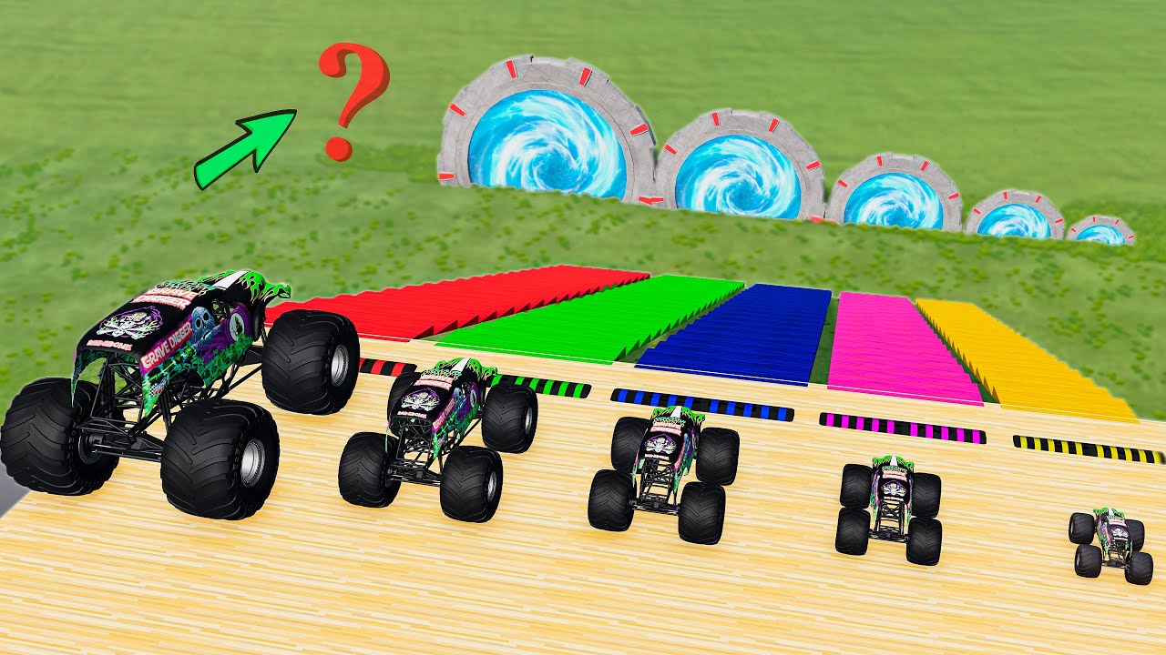 Big & Small Monster Trucks VS Portal Trap - BeamNG Monster Truck Crashes