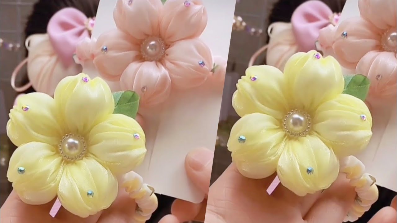 DIY Little Girl Flower Rubber Band Hair Rope High Elastic Hair Ring Girls Ponytail Headwear #craft