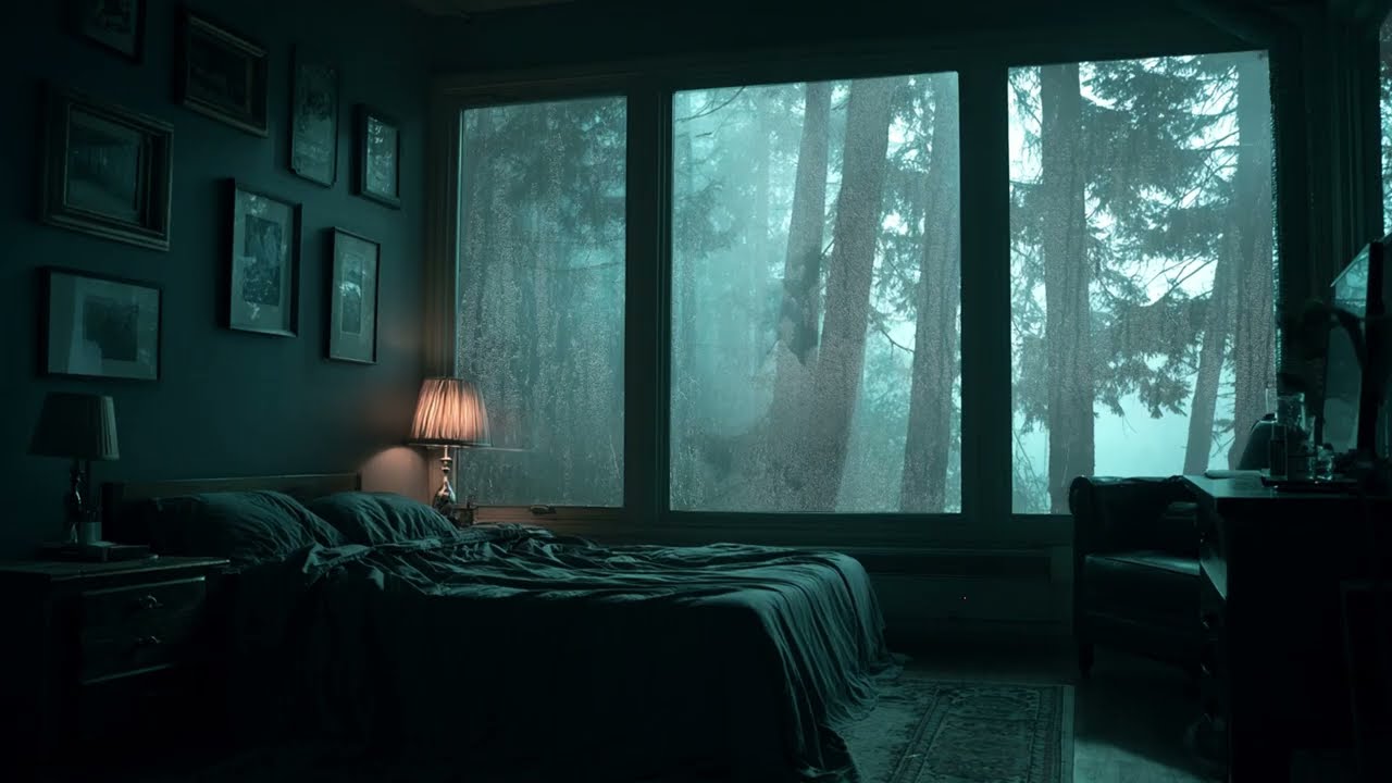 Rain on Window in a Forest Bedroom - Powerful Thunderstorm Sounds for Sleep and Insomnia Relief