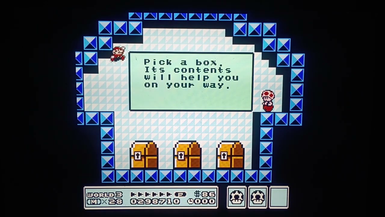 Retro 1988 Nintendo NES Super Mario Bros 3 World 3 Toads house 1 Monday January 12th 2026
