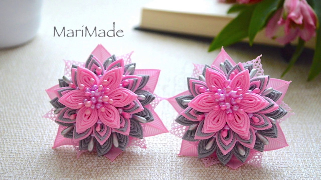 Канзаши Многослойные Резинки Заколки Цветы 2.5 см Kanzashi Flowers