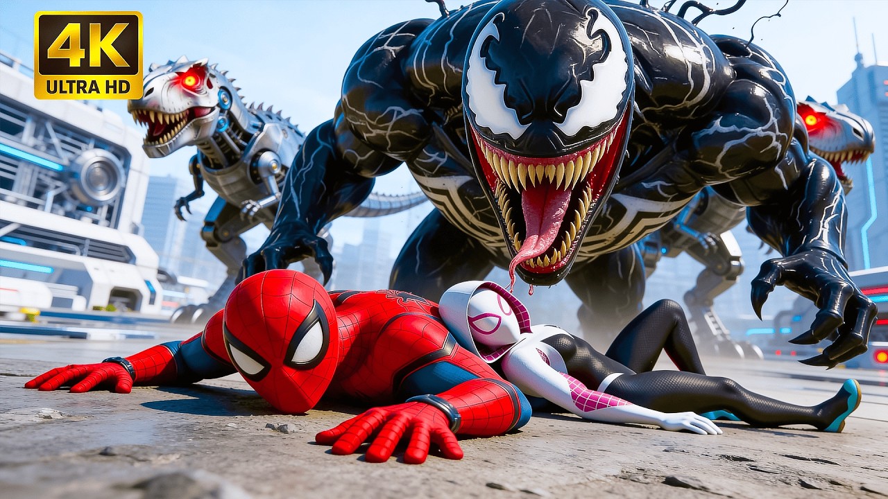 Spiderman vs Venom & Robot Dinosaurs: The Rescue of Gwen | Unexpected Team-Up | AI Superhero Movie