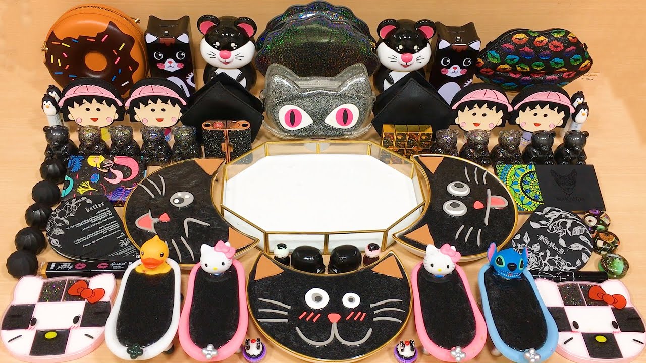 BLACK CAT ! mix random into glossy! Satisfying Slime Video #322
