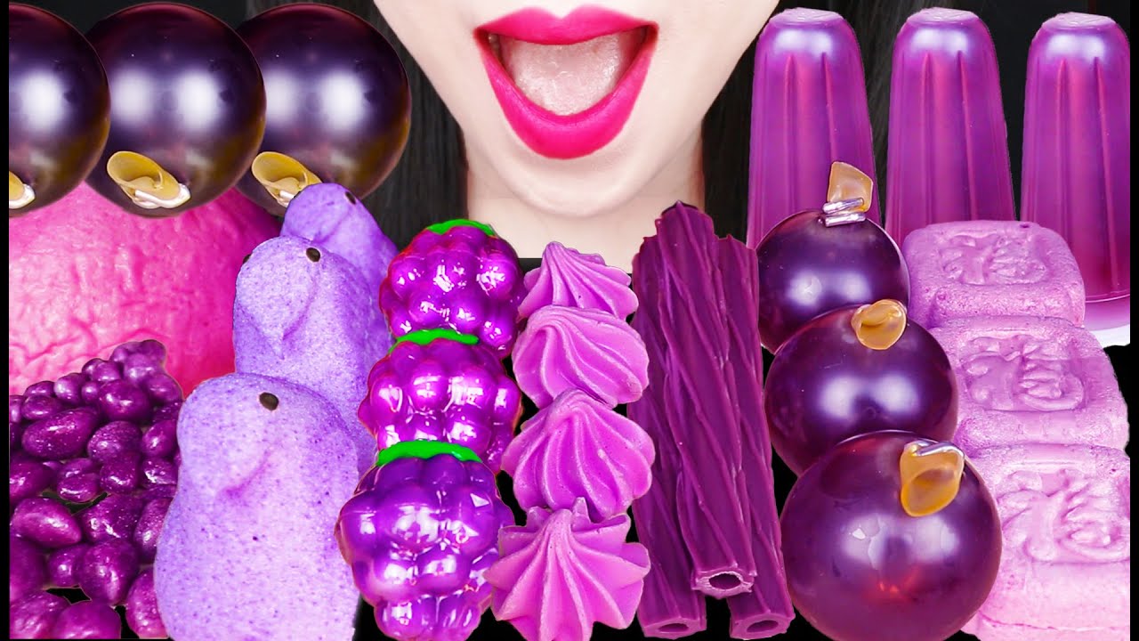 ASMR PURPLE FOODS MONAKA MERINGUE JELLY 보라색 모나카 머랭 MUKBANG 먹방