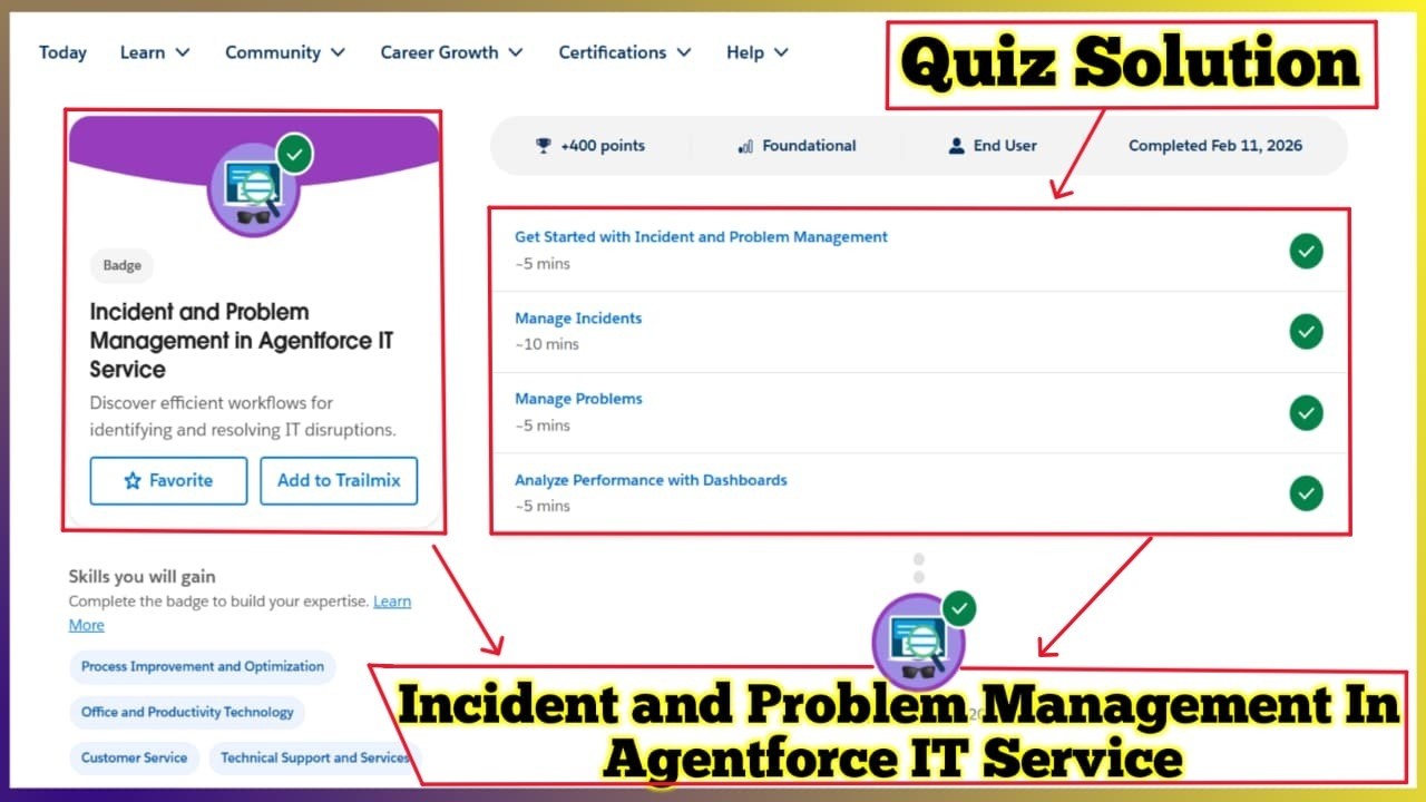 Incident and Problem Management in Agentforce IT Service | Salesforce Trailhead | Quiz Solution