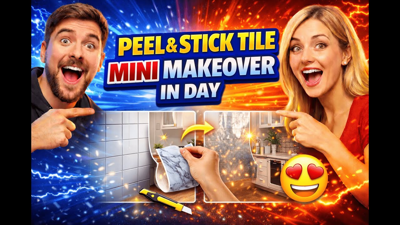 Peel & Stick Tile Mini Makeover in Day #diyhomemakeover #homerenovation #budgetdiy