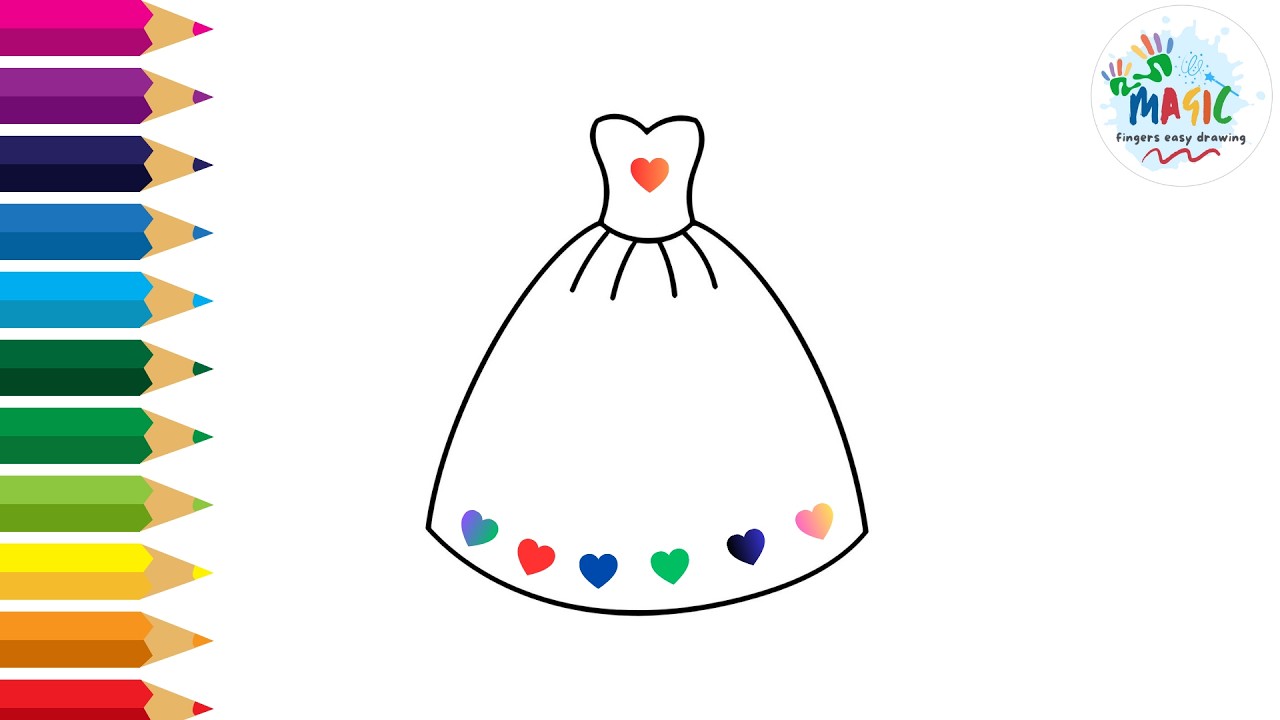 Draw and Color a Princess Dress and Some Accessories 👗👸👠👑🪄🌈 Drawings for Kids