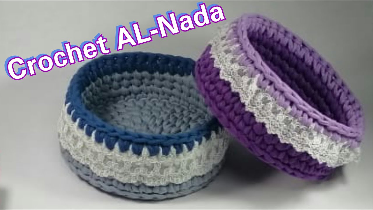 سلة/باسكت دائرى بخيط الكليم - T-Shirt Yarn Basket