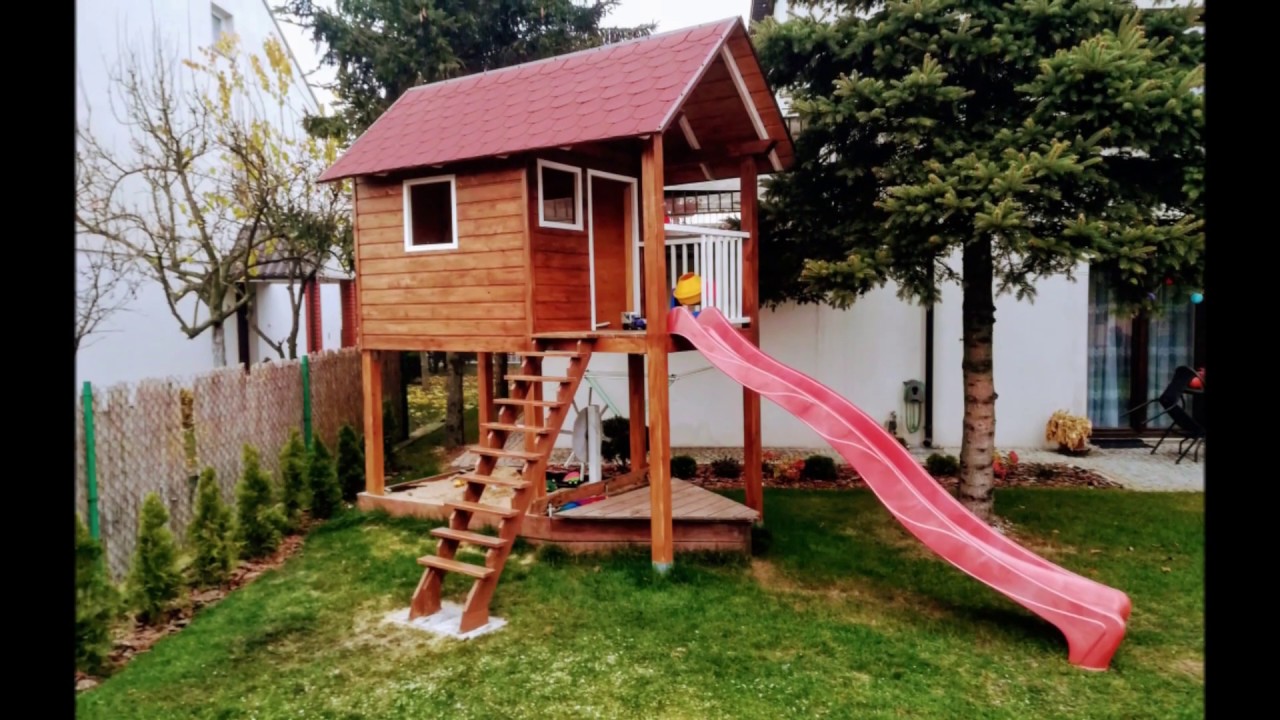 DOMEK Z DREWNA ZE ZJEZDZALNIĄ DLA DZIECI / kid's house in the garden/