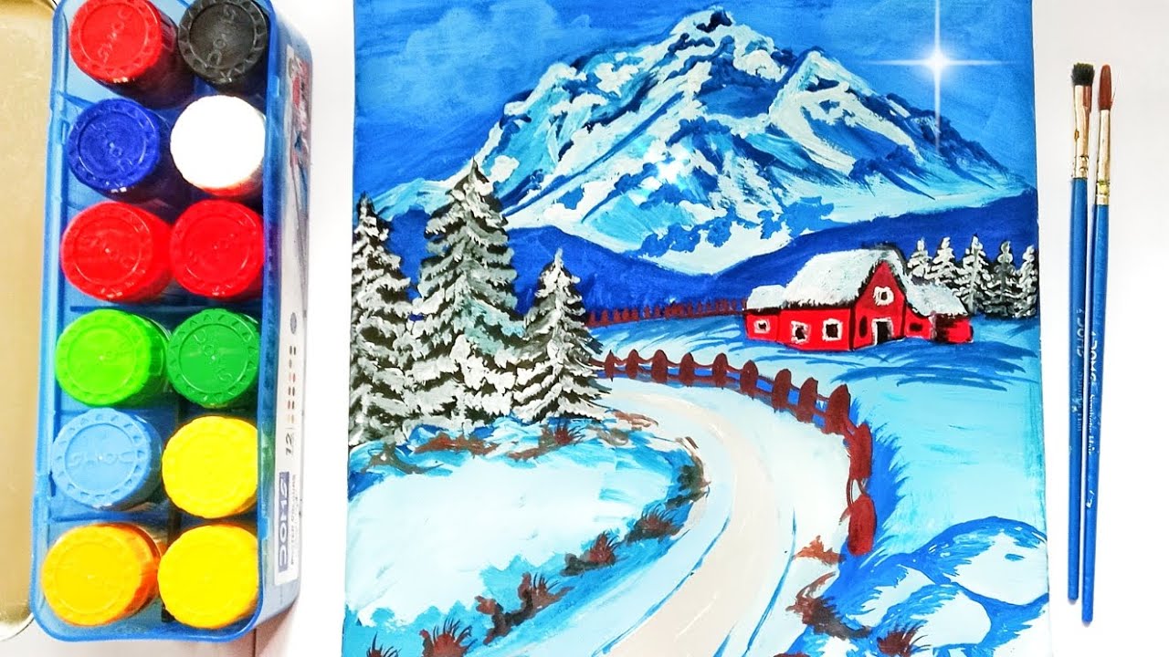 How to paint a winter landscape easy drawing step by step 