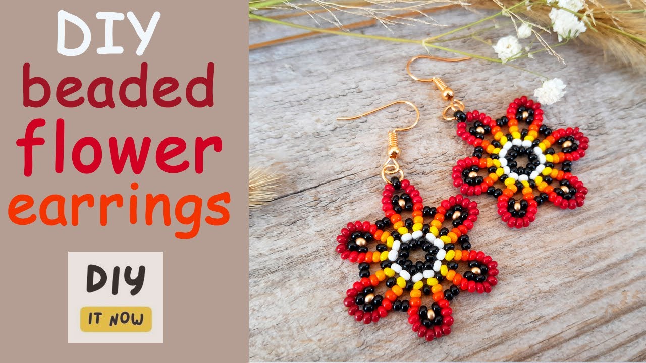 How to make flower earrings with beads in one hour / Huichol Mexican flowers / Beading tutorial