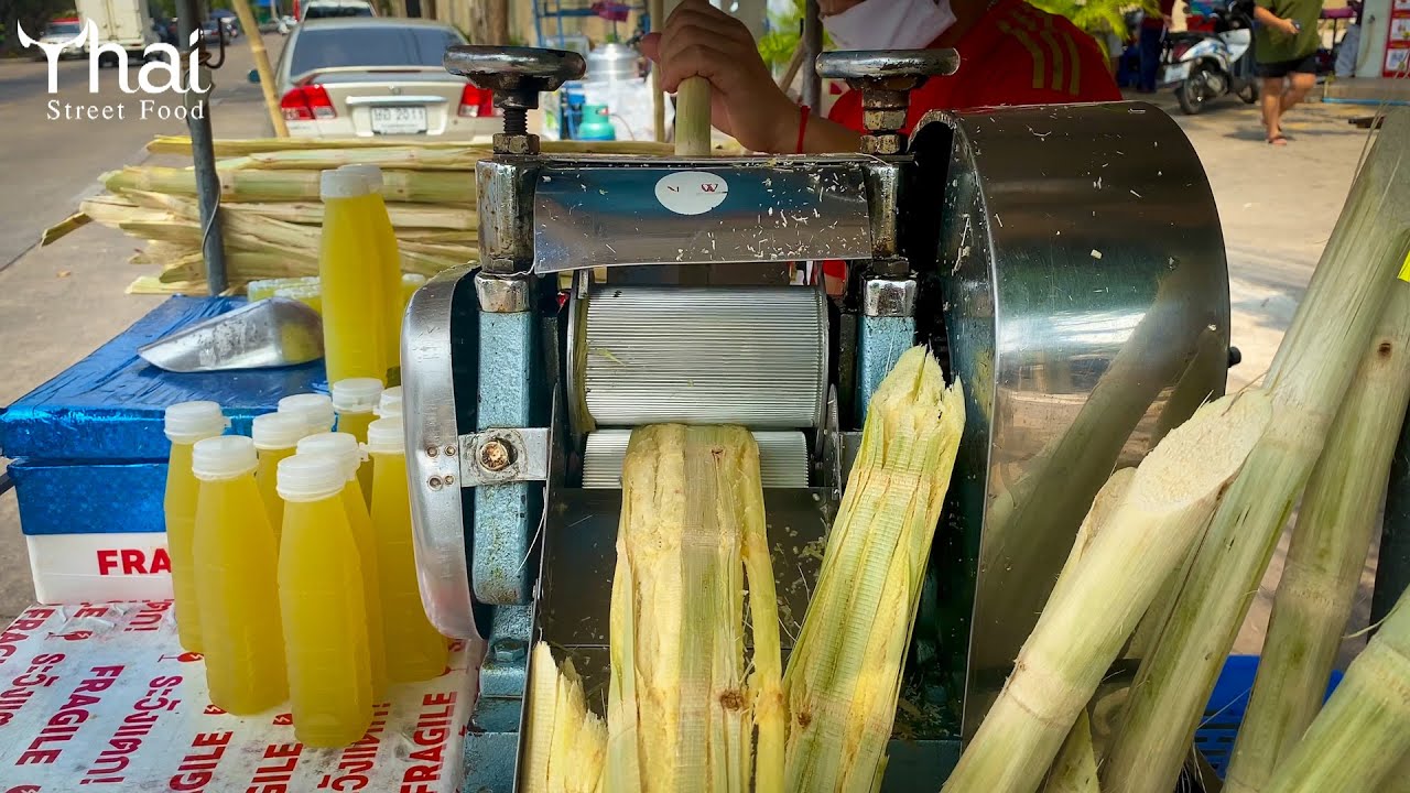Sugarcane Juice Vendor with Traditional Machine | Street Drink | Thai Street Food