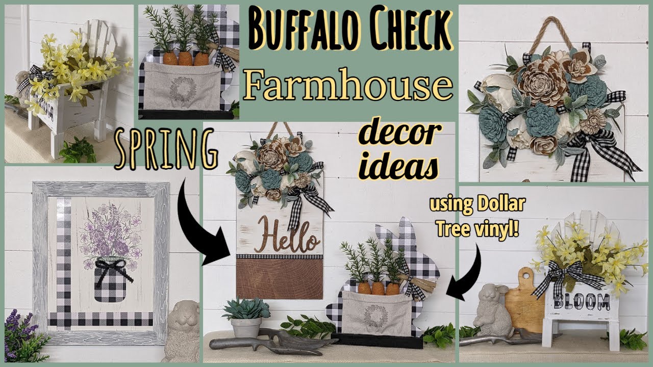 🌷SPRING BUFFALO CHECK FARMHOUSE DECOR IDEAS!!~Dollar Tree Vinyl Crafts~Thrift Flip Flower Box
