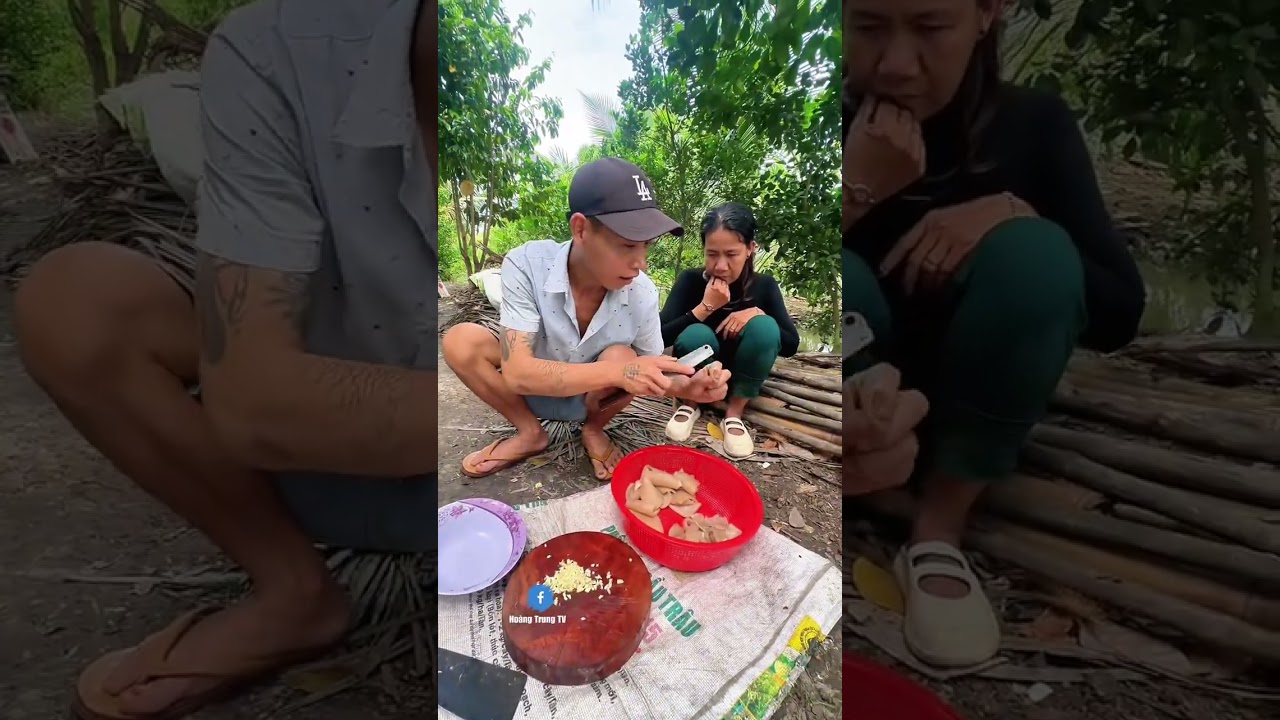 Em trung hàng xóm trổ tài nấu món canh chua chúc mừng chú giá U60.!#U60 