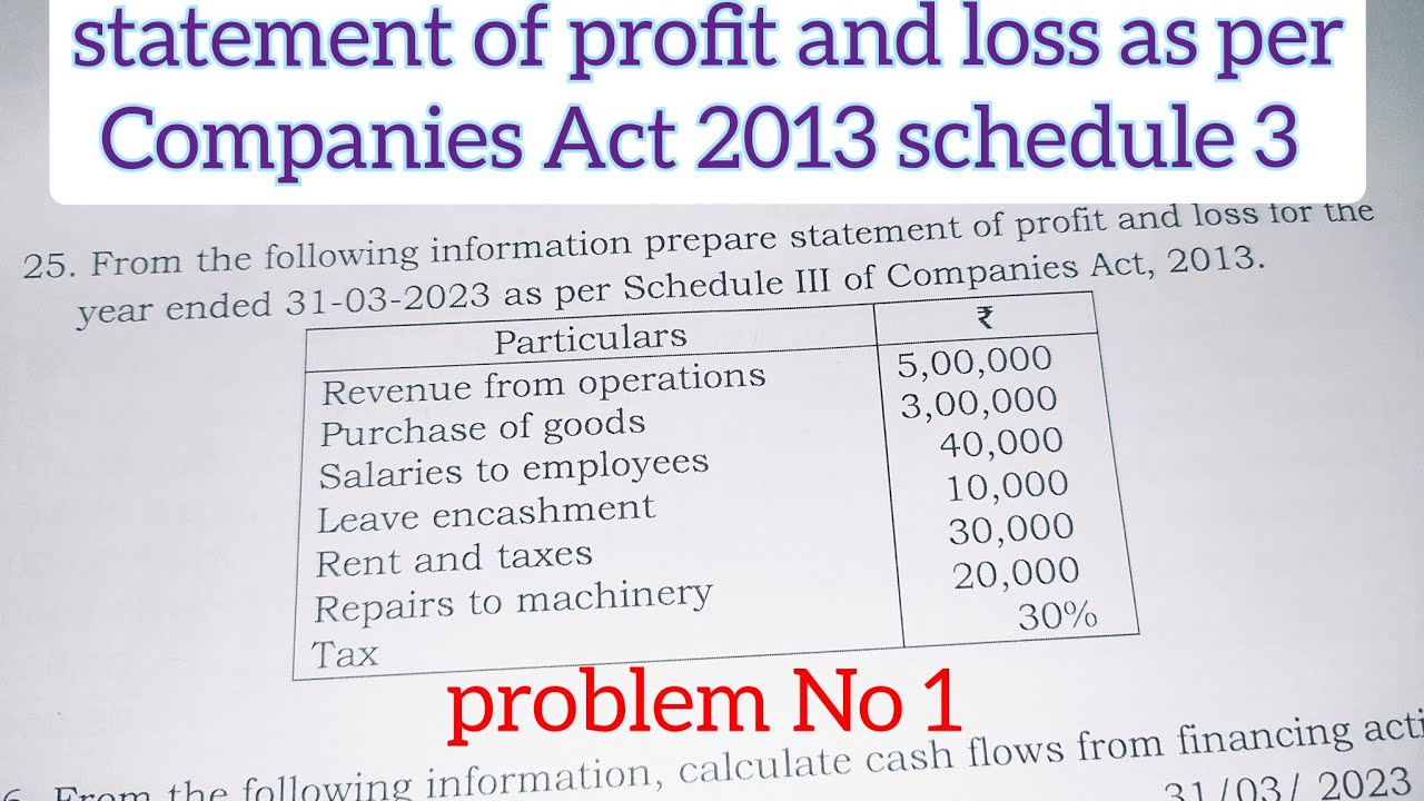 statement of profit and Loss account company act 2013 schedule 3 problem no 1
