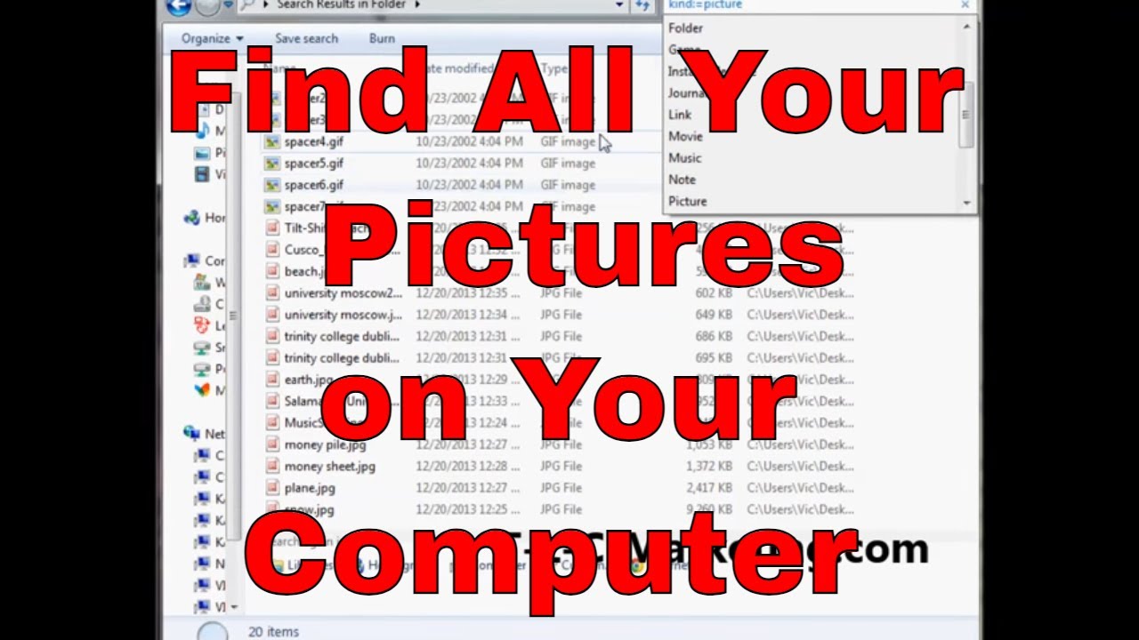 How To Search For PICTURES and IMAGE files in Windows 10 (or Windows 7)