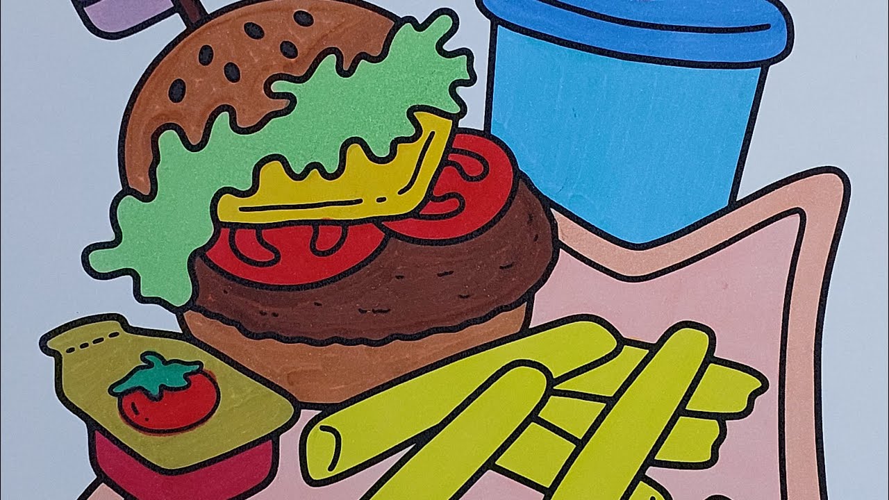 Satisfying Burger & Fries Coloring 🍔🍟 | Yummy Fast Food Art