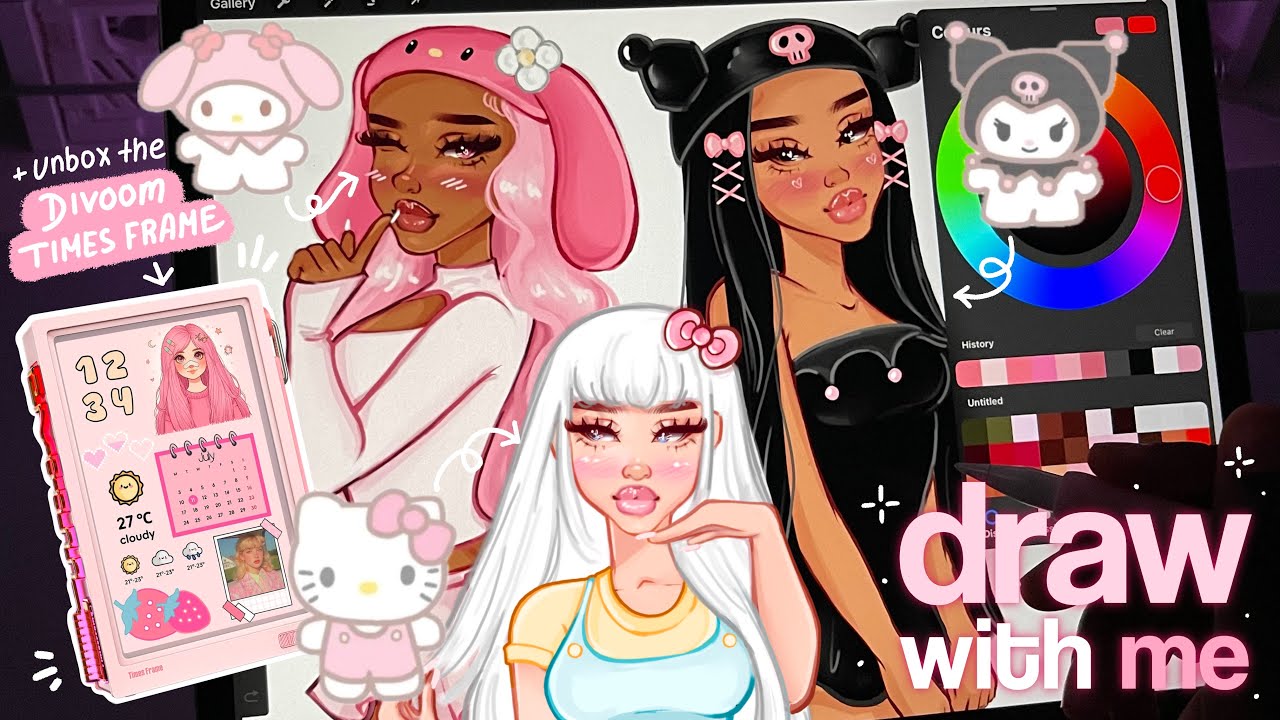 🎀🫧 sanrio redraw | ☁️✩ hello kitty, kuromi & my melody + cute pink divoom times frame unboxing 🎀⊹