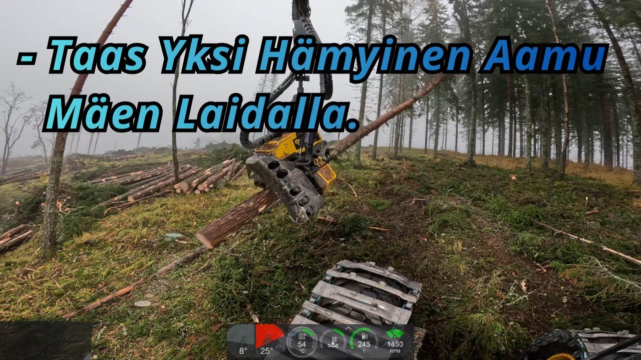 Näpäkkää Kuusikko Uudistushakkuuta Ylämäki Rinteessä. Ponsse Scorpion K AC New H7 -25