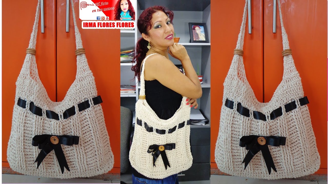BOLSO GRANDE  COLOR ENTERO Y DECORADO CON CINTA TEJIDO A CROCHET