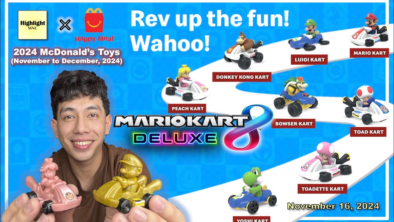 2024 Mario Kart 8 Deluxe Happy Meal Toys (Mario Kart McDonalds Toys) Mario McDonalds Happy Meal Toys