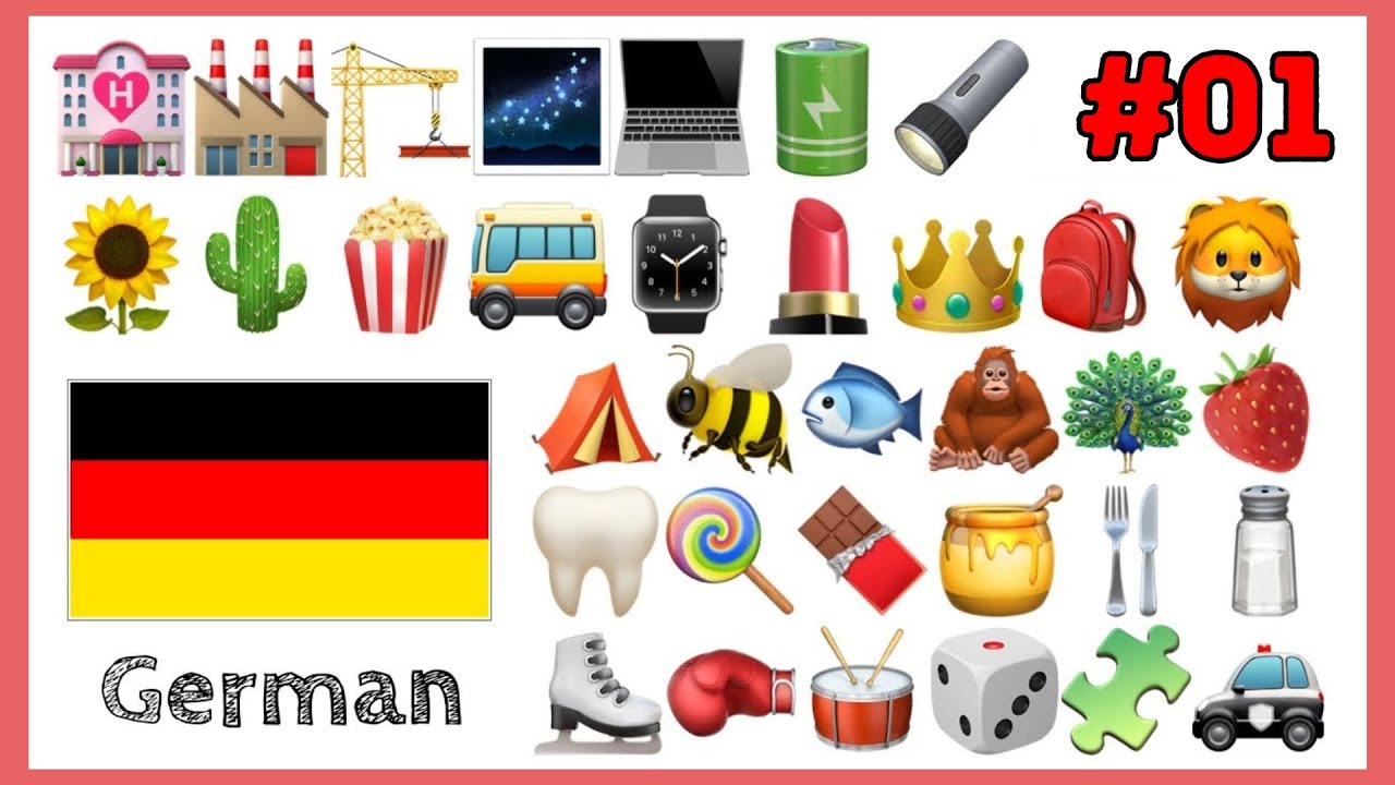 Teil 1: Lerne 400 Wörter | Deutsch mit Emoji | 🌻🌵🍿🚌⌚️💄👑🎒🦁🌹🥕⚽🧸🎁 #learngerman