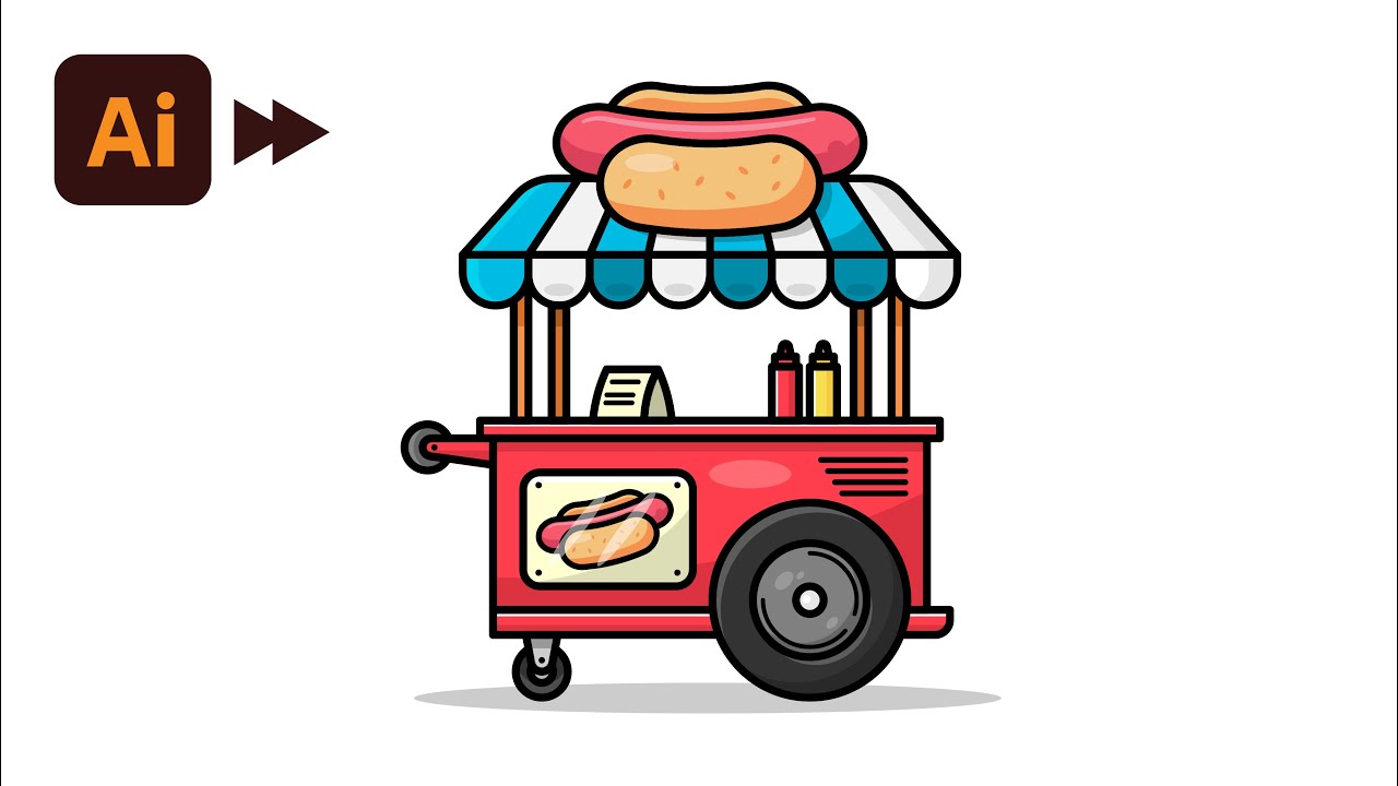 Flat Design Hot Dog Stand - Illustrator Tutorial Time-lapse HD