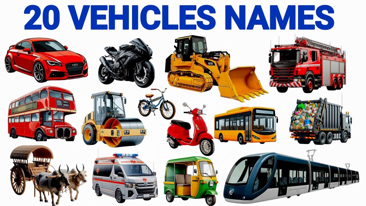 20 Land Transport Vehicles For Kids | Many Types Of Vehicles Name & Sounds | Learn English with Fun