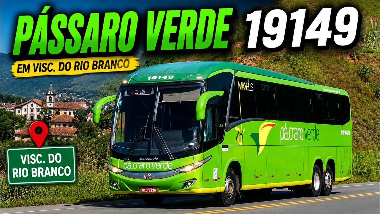 (A bordo) PÁSSARO VERDE - 19149 chegando & saindo da rodoviária de Visconde do Rio Branco - MG