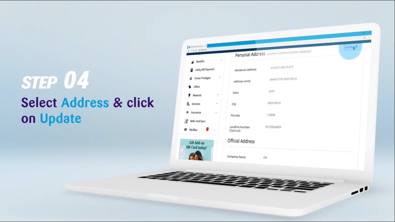 How to update your address using SBI Card Website