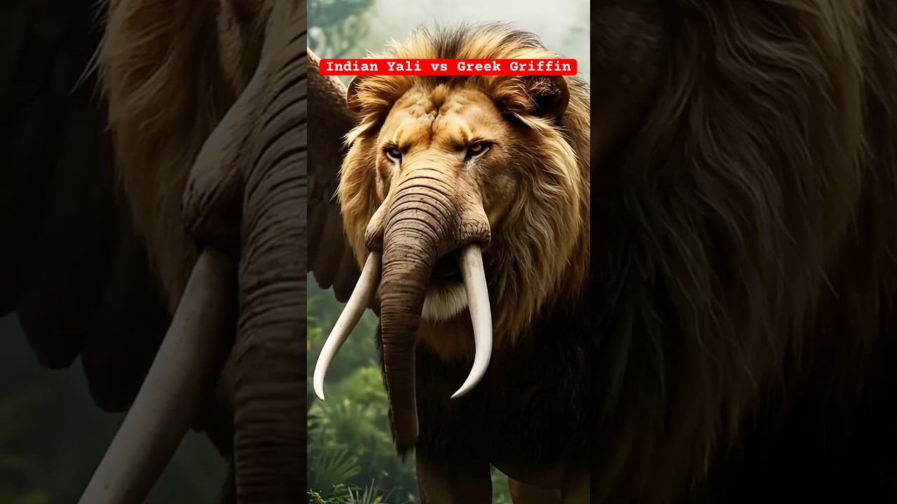 Indian Yali vs Greek Griffin Beasts #ai #shortvideo #trending #animalfusion #shorts #animals #hybrid