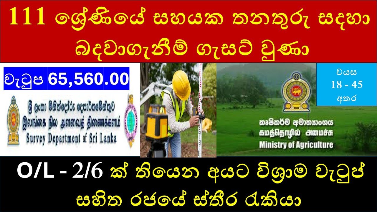 O/L - 2/6 ක් තියෙන අයට විශ්‍රාම වැටුප් සහිත රජයේ ස්තීර රැකියා