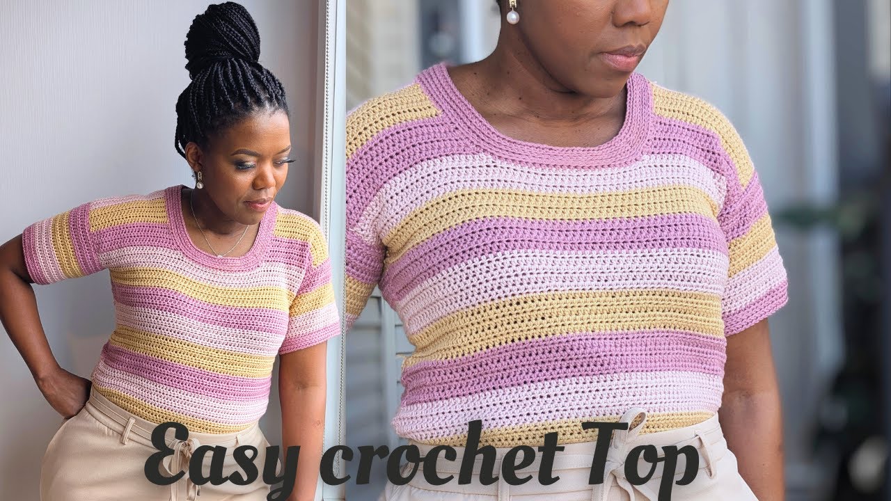 How to crochet short sleeve top, Crochet top with Stripes