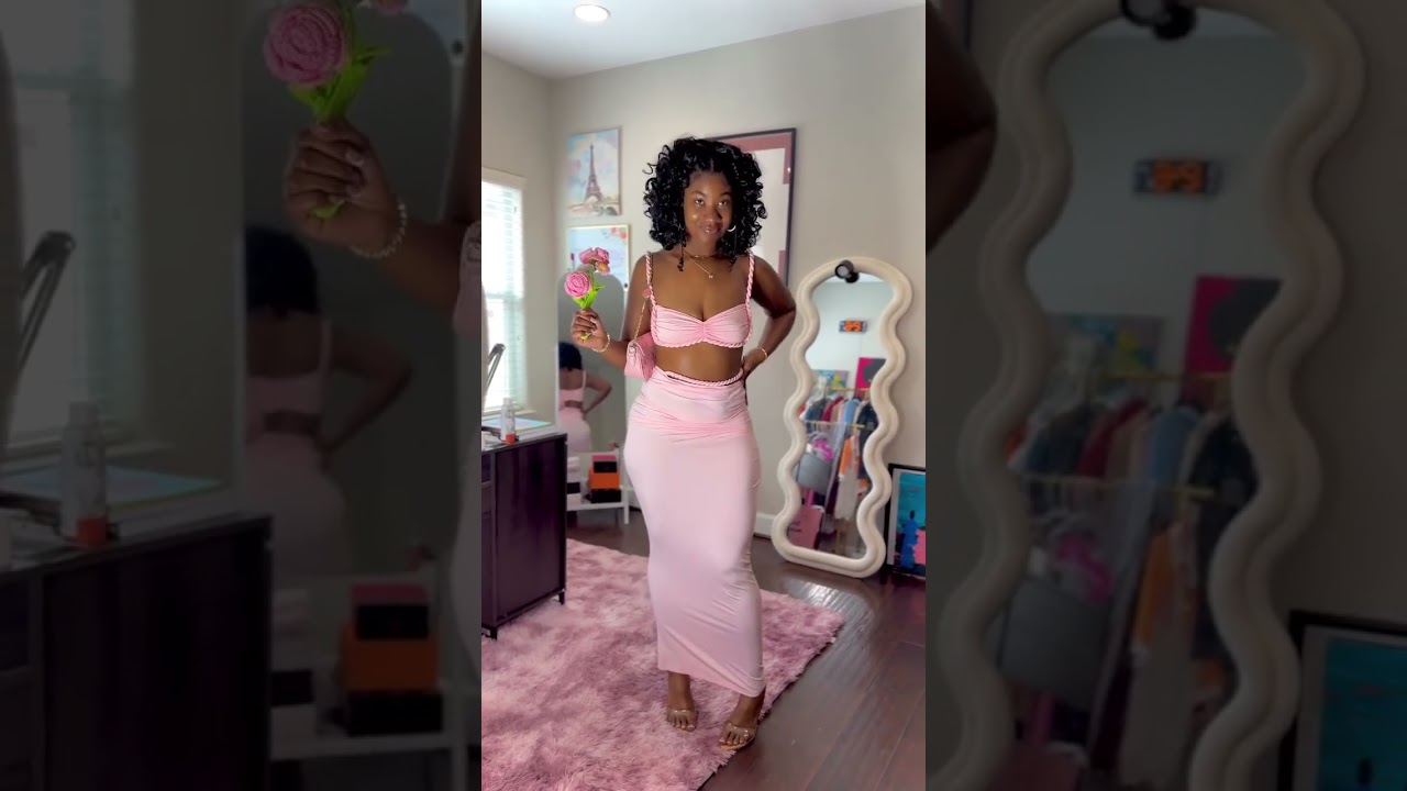 🌸 Beautiful Melanin Fashion Model  Glowing Skin in Pink Outfit ✨🍫